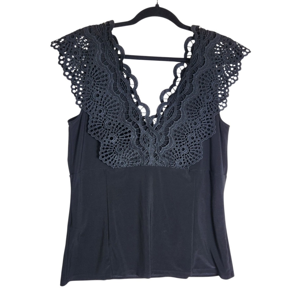 White House Black Market Black Lace V-Neck Sleeveless Top Size L